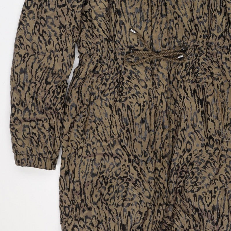 Jaeger Women Brown Animal Print Hooded Long Parka Jacket Size 8