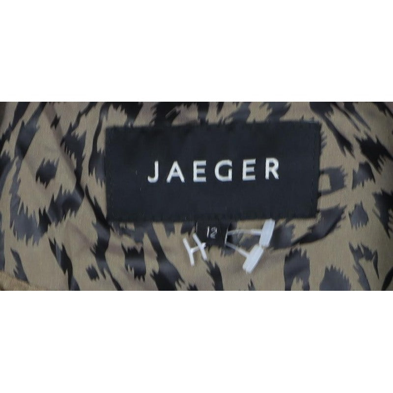Jaeger Women Brown Animal Print Hooded Long Parka Jacket Size 8