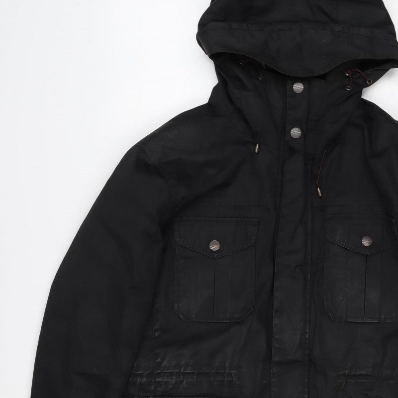 Racing Green Men's Black M Hooded Cotton Parka Utility Jacket