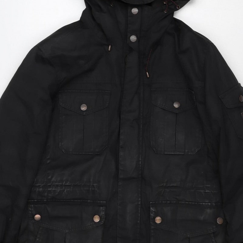 Racing Green Men's Black M Hooded Cotton Parka Utility Jacket