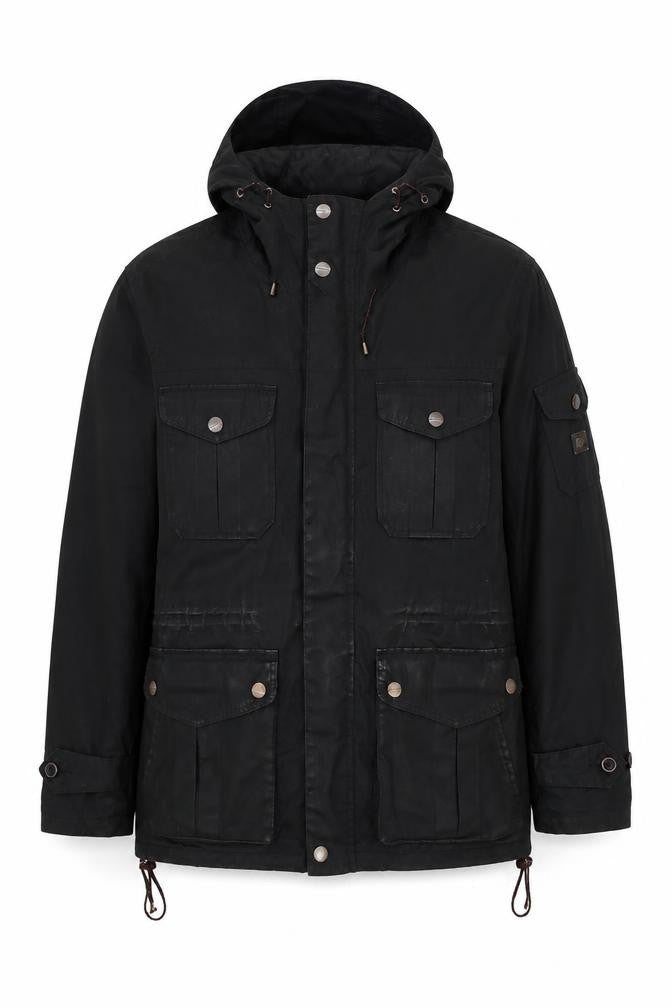 Racing Green Men's Black M Hooded Cotton Parka Utility Jacket