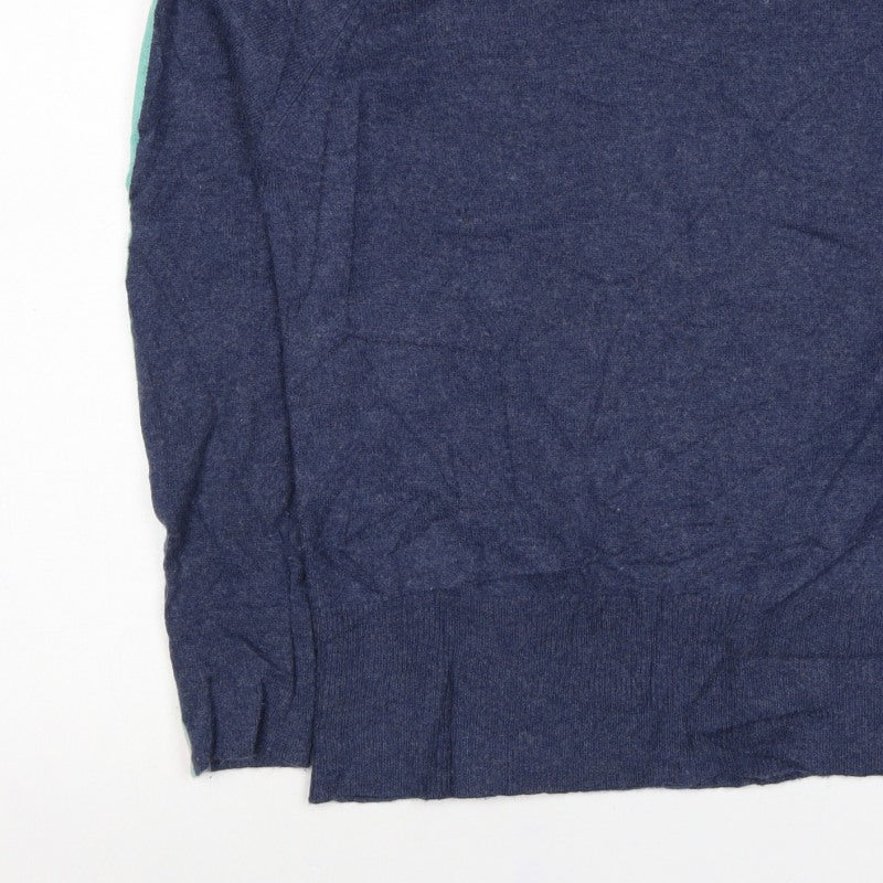 Woolovers Women’s Blue Merino Cashmere Stripe Sleeve Jumper S