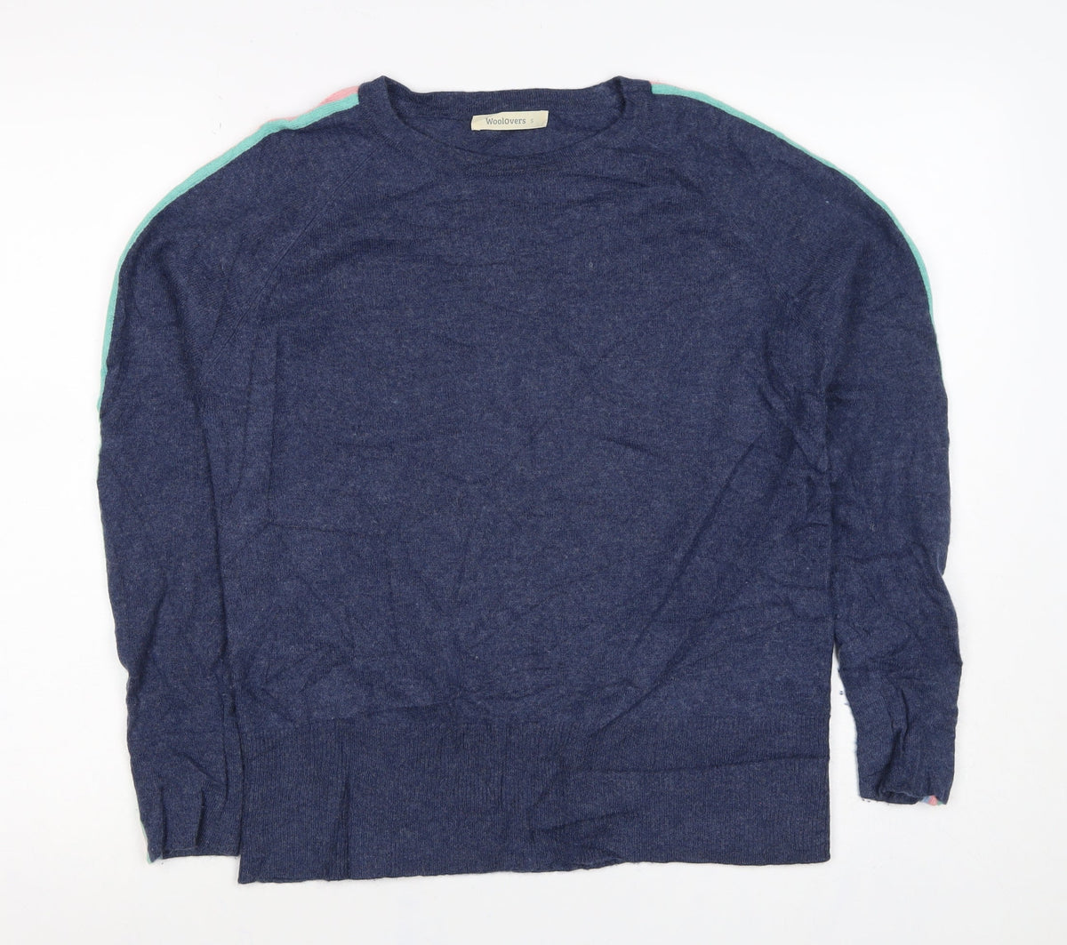 Woolovers Women’s Blue Merino Cashmere Stripe Sleeve Jumper S