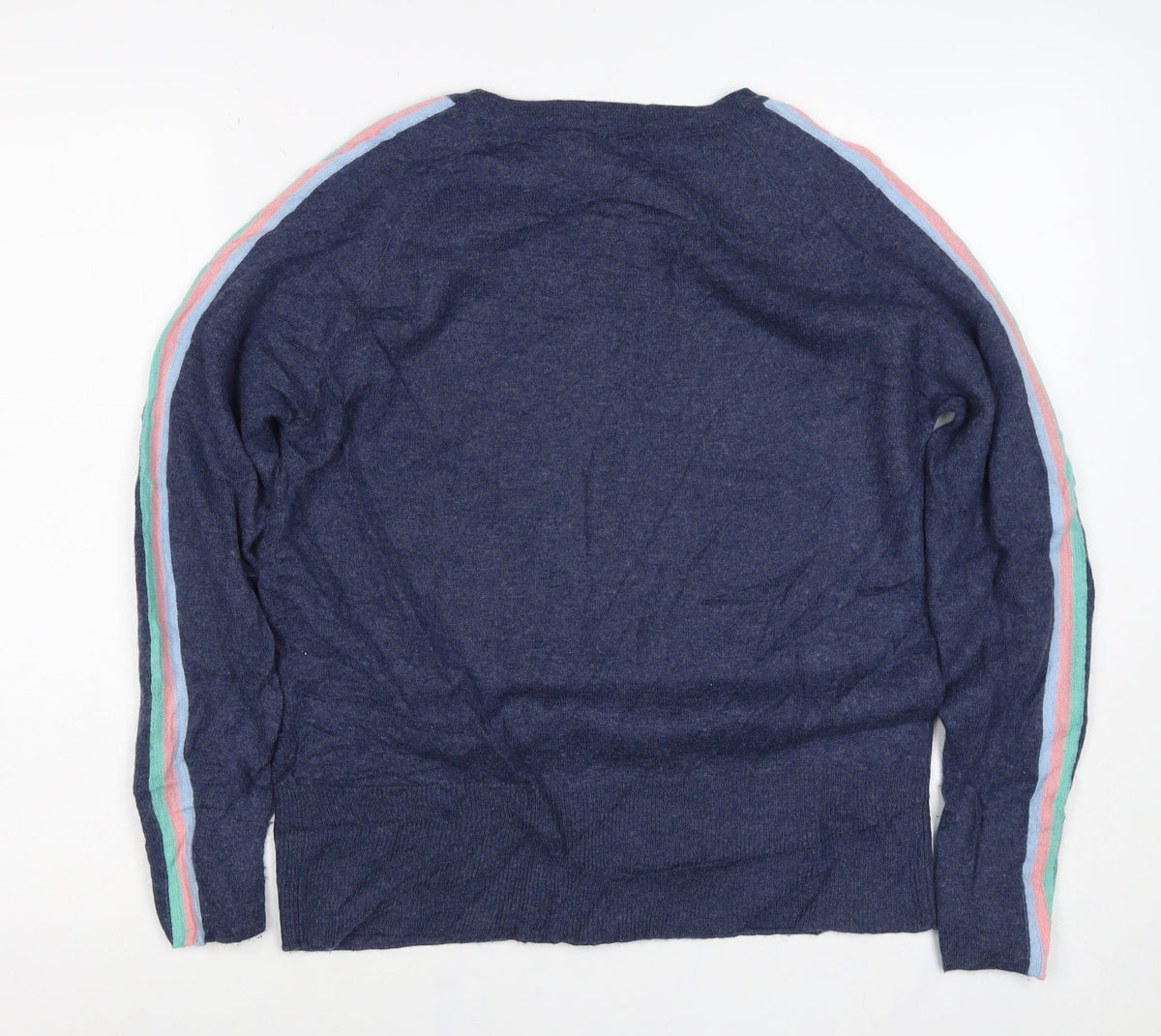 Woolovers Women’s Blue Merino Cashmere Stripe Sleeve Jumper S