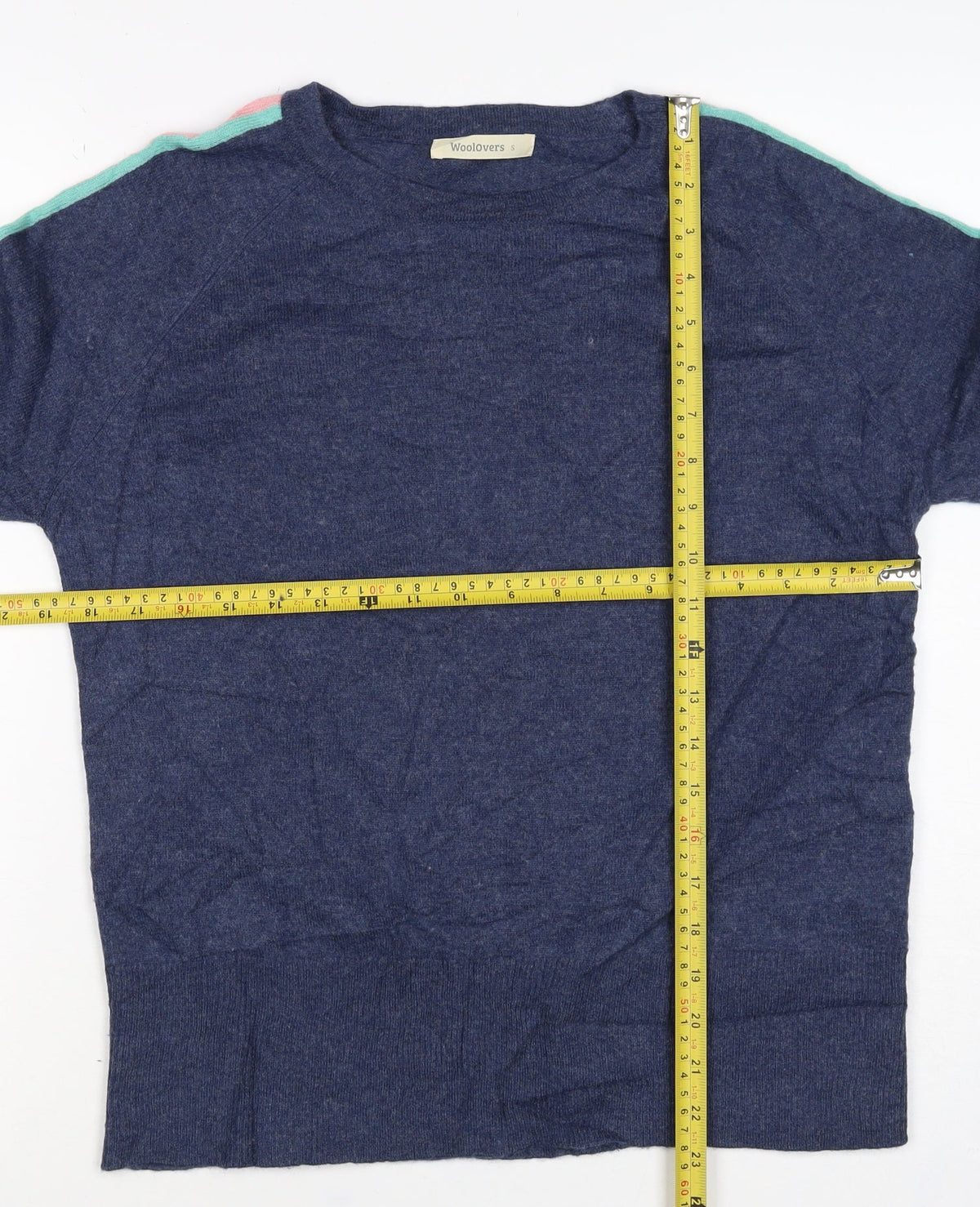 Woolovers Women’s Blue Merino Cashmere Stripe Sleeve Jumper S