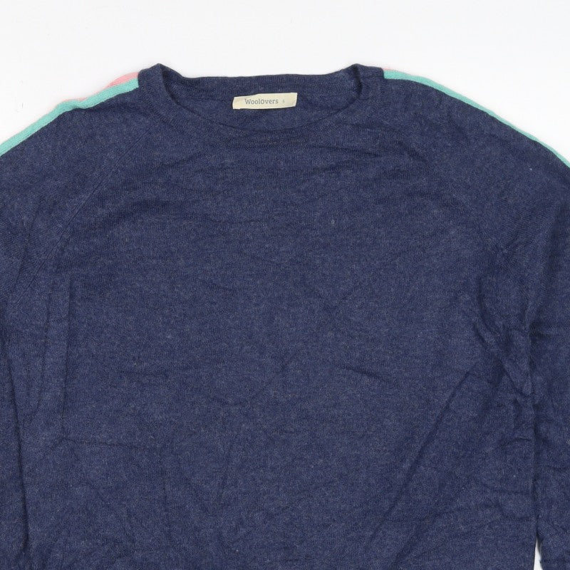 Woolovers Women’s Blue Merino Cashmere Stripe Sleeve Jumper S