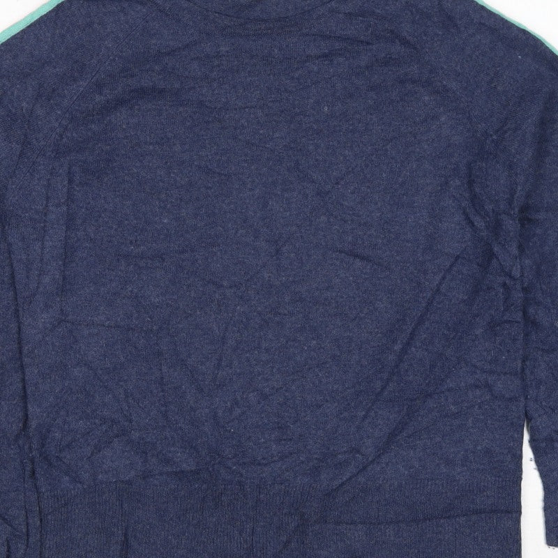 Woolovers Women’s Blue Merino Cashmere Stripe Sleeve Jumper S