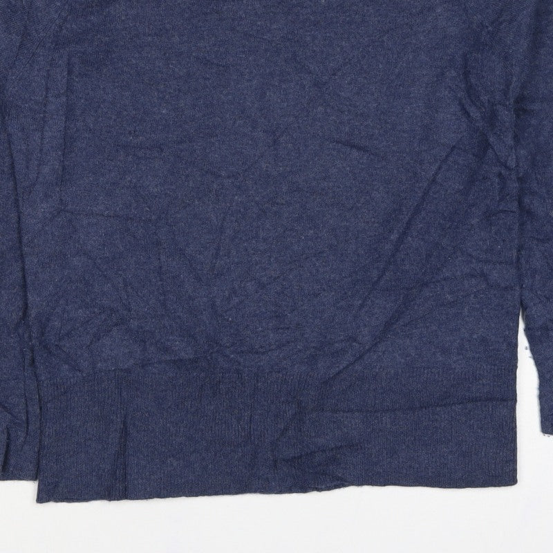 Woolovers Women’s Blue Merino Cashmere Stripe Sleeve Jumper S