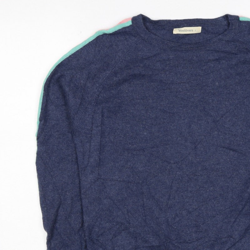 Woolovers Women’s Blue Merino Cashmere Stripe Sleeve Jumper S