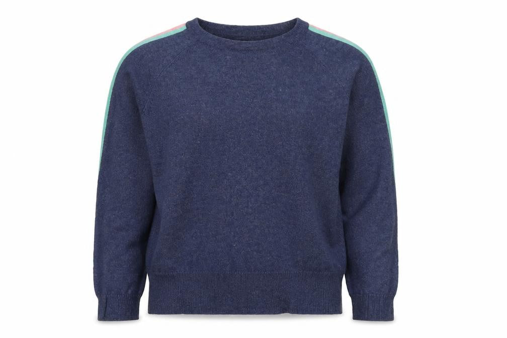Woolovers Women’s Blue Merino Cashmere Stripe Sleeve Jumper S