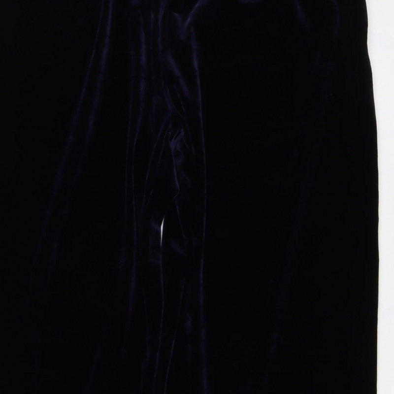 UNIQLO Women Blue UK 14 Velvet Flared Elastic Waist Trousers