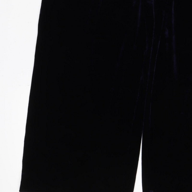 UNIQLO Women Blue UK 14 Velvet Flared Elastic Waist Trousers