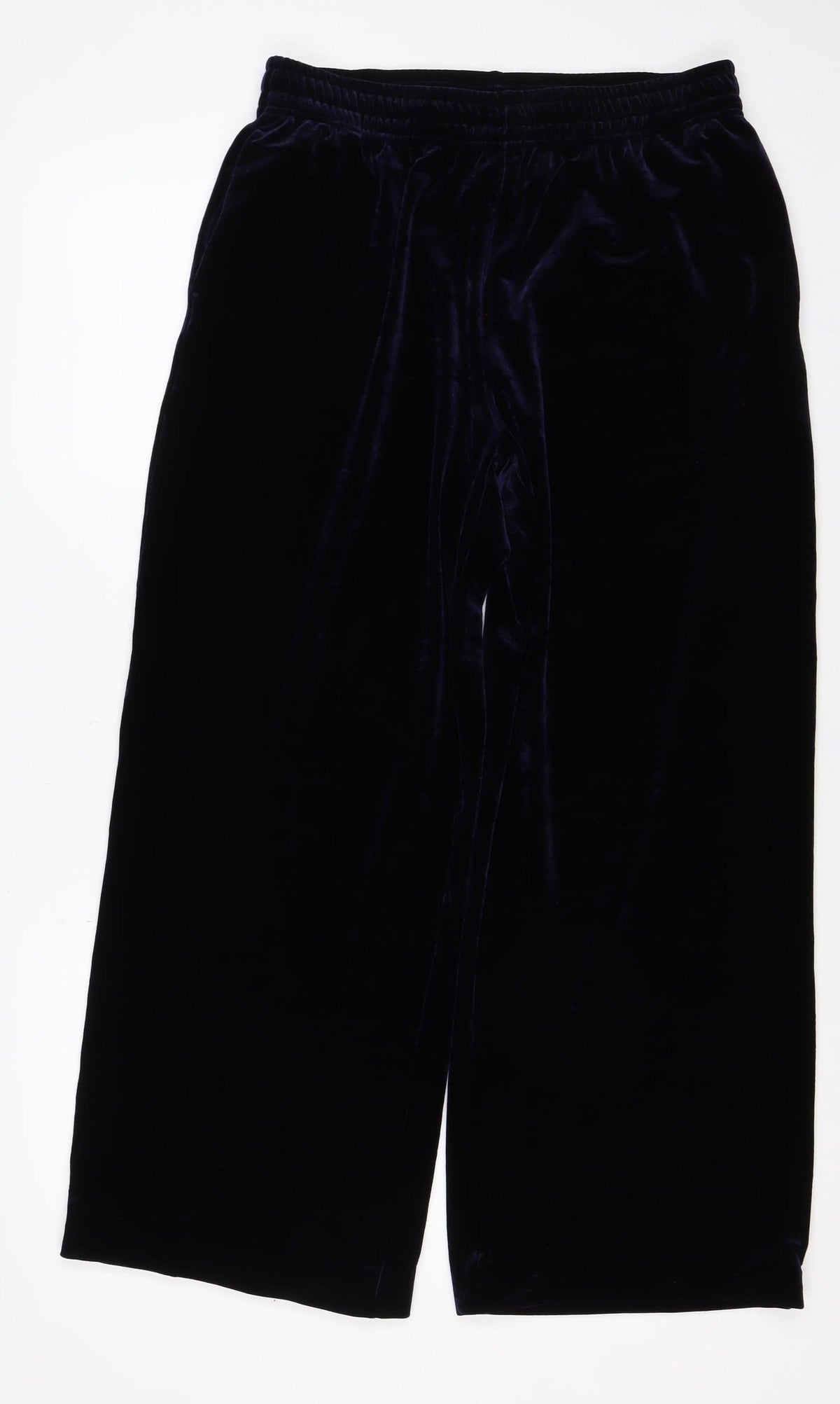 UNIQLO Women Blue UK 14 Velvet Flared Elastic Waist Trousers
