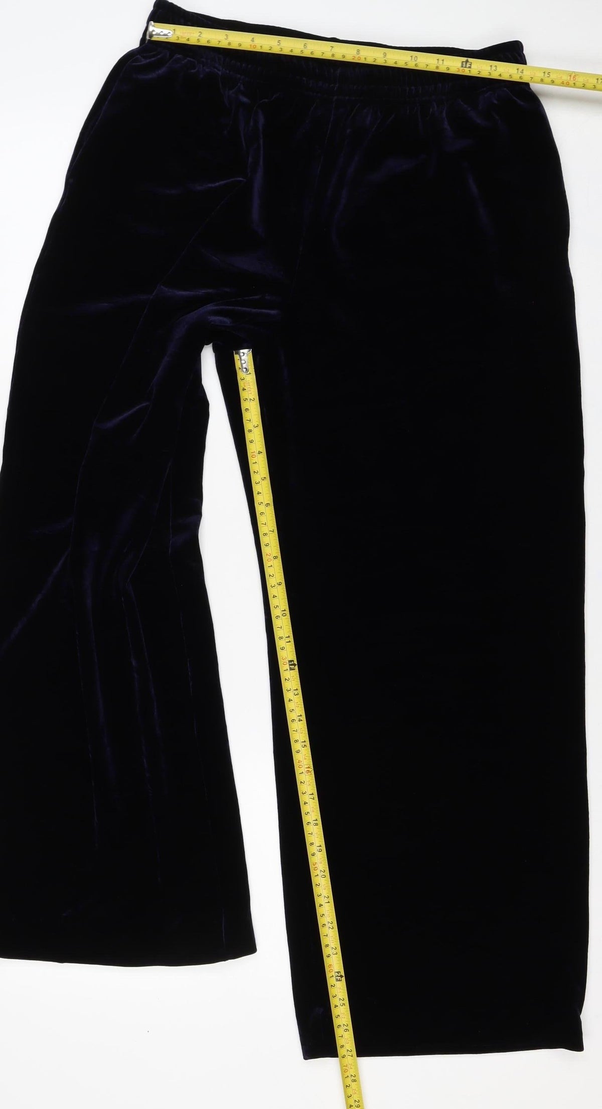 UNIQLO Women Blue UK 14 Velvet Flared Elastic Waist Trousers
