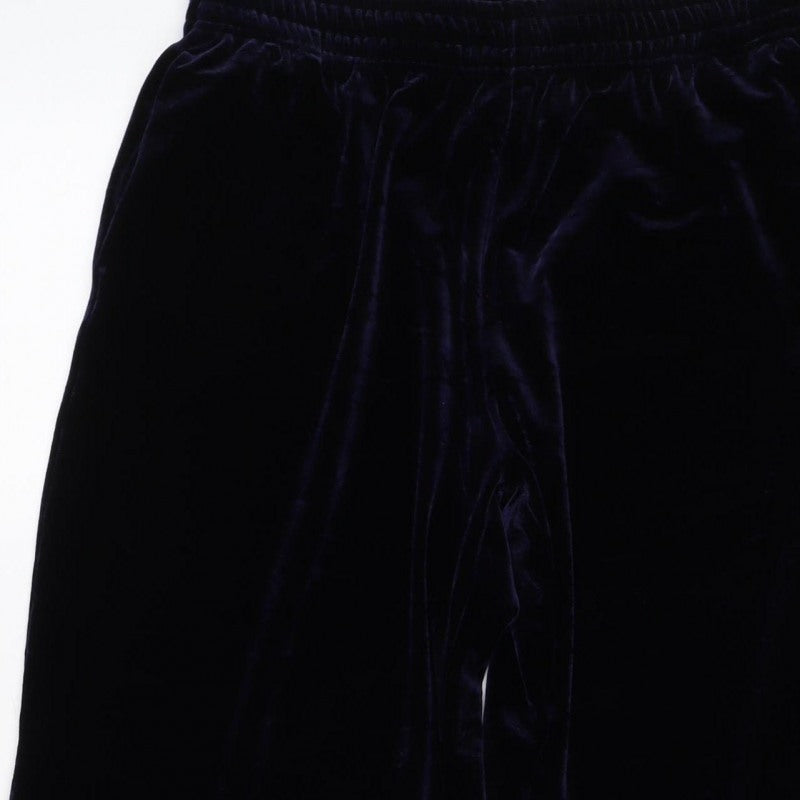 UNIQLO Women Blue UK 14 Velvet Flared Elastic Waist Trousers
