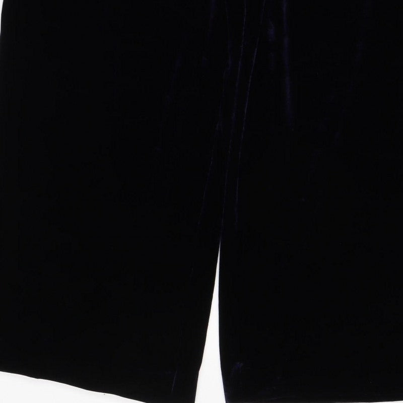 UNIQLO Women Blue UK 14 Velvet Flared Elastic Waist Trousers
