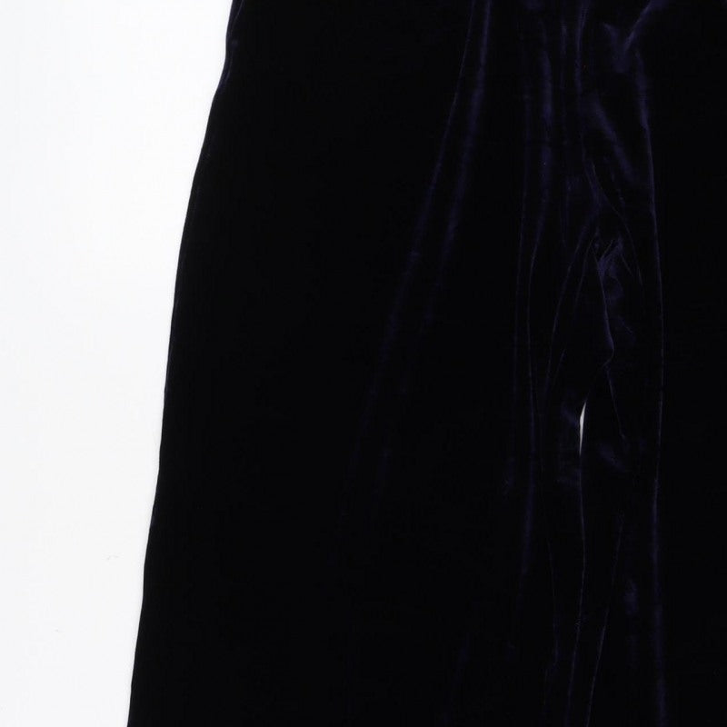 UNIQLO Women Blue UK 14 Velvet Flared Elastic Waist Trousers