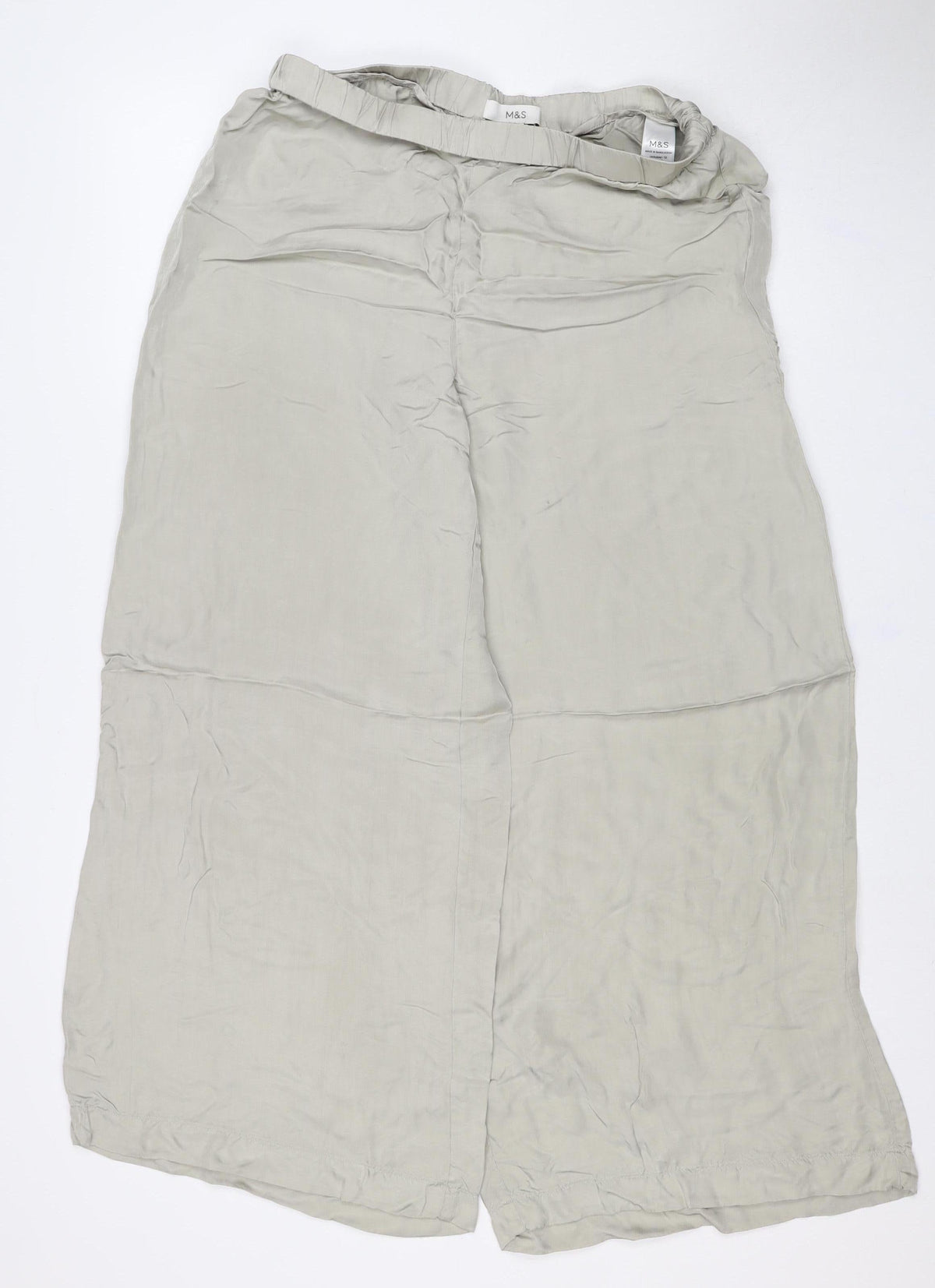 Marks and Spencer Women Beige Size 12 Wide-Leg Viscose Trousers