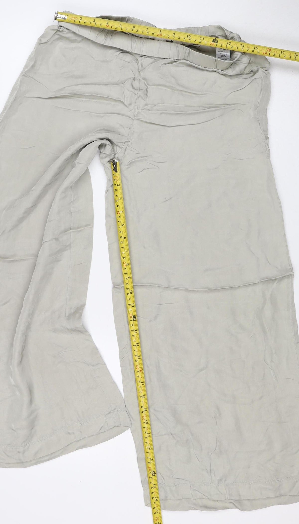Marks and Spencer Women Beige Size 12 Wide-Leg Viscose Trousers