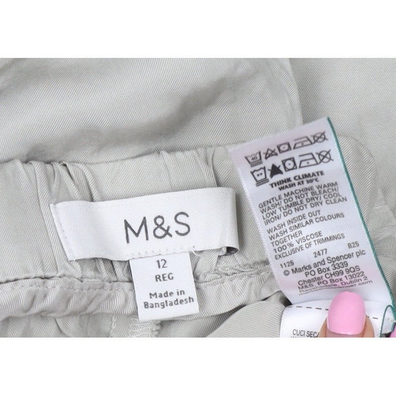 Marks and Spencer Women Beige Size 12 Wide-Leg Viscose Trousers