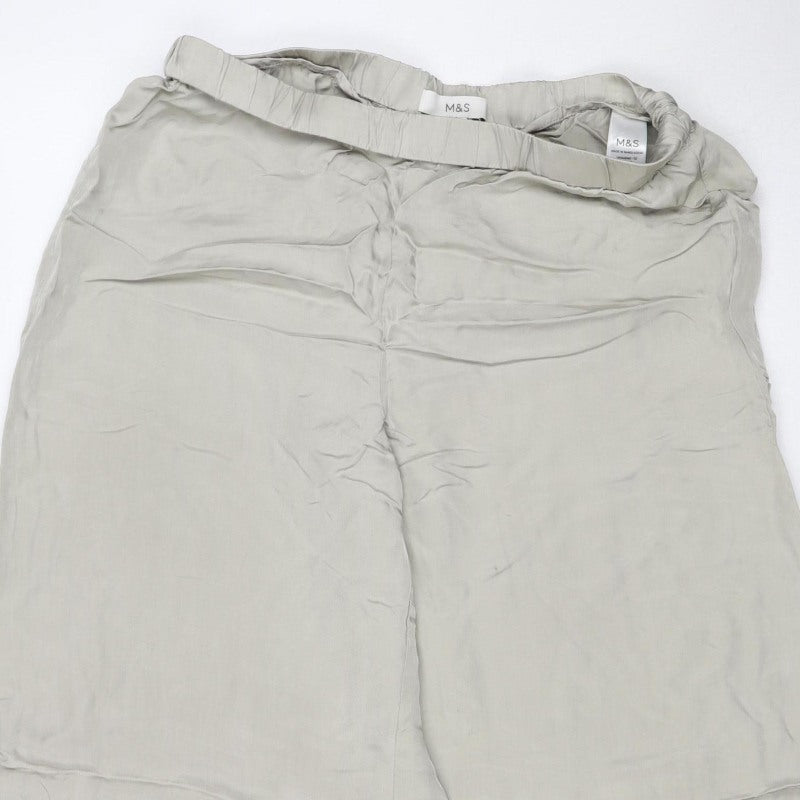 Marks and Spencer Women Beige Size 12 Wide-Leg Viscose Trousers