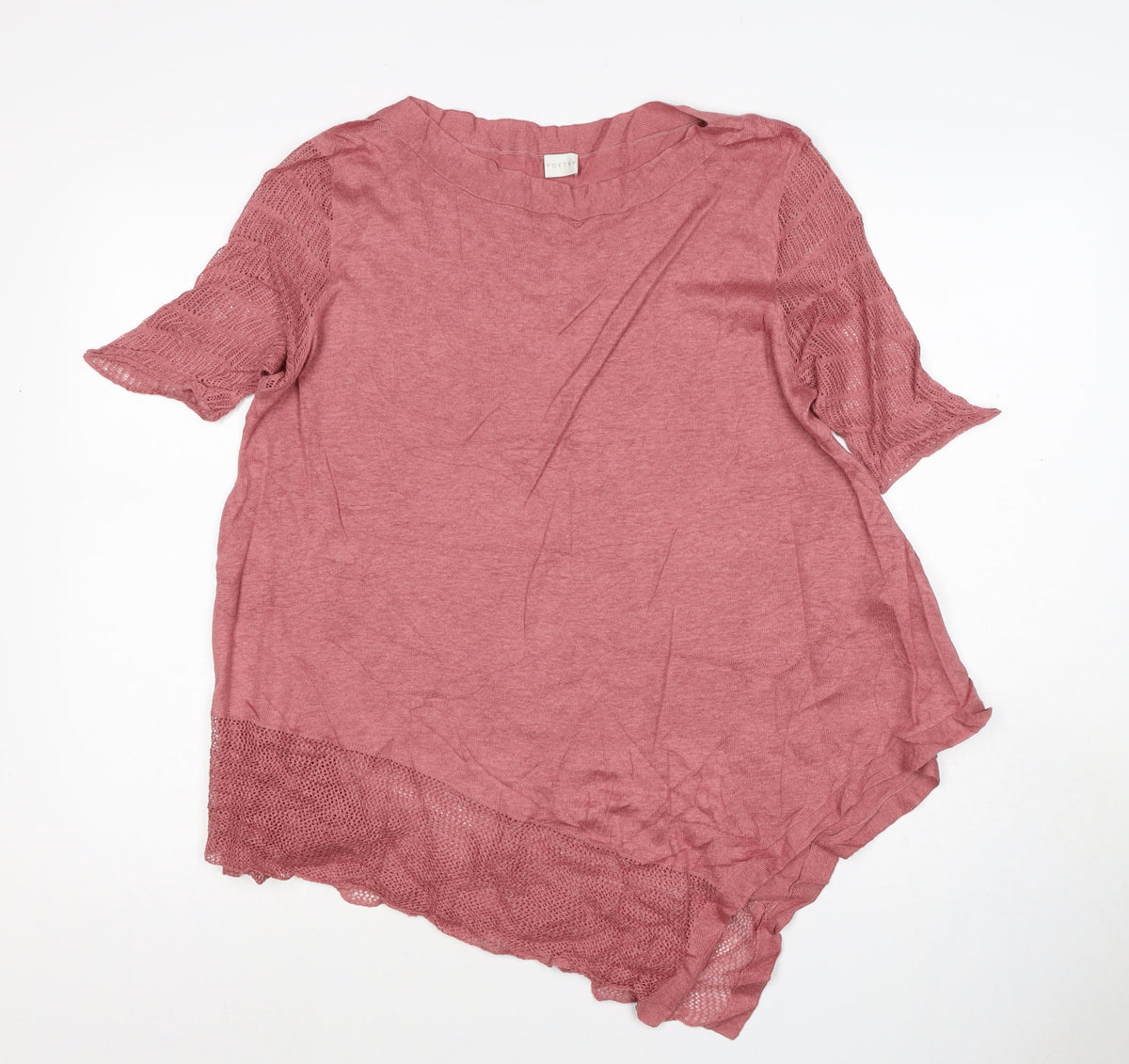 Poetry Women Pink UK 16 Basic Linen Knit Trim Blouse
