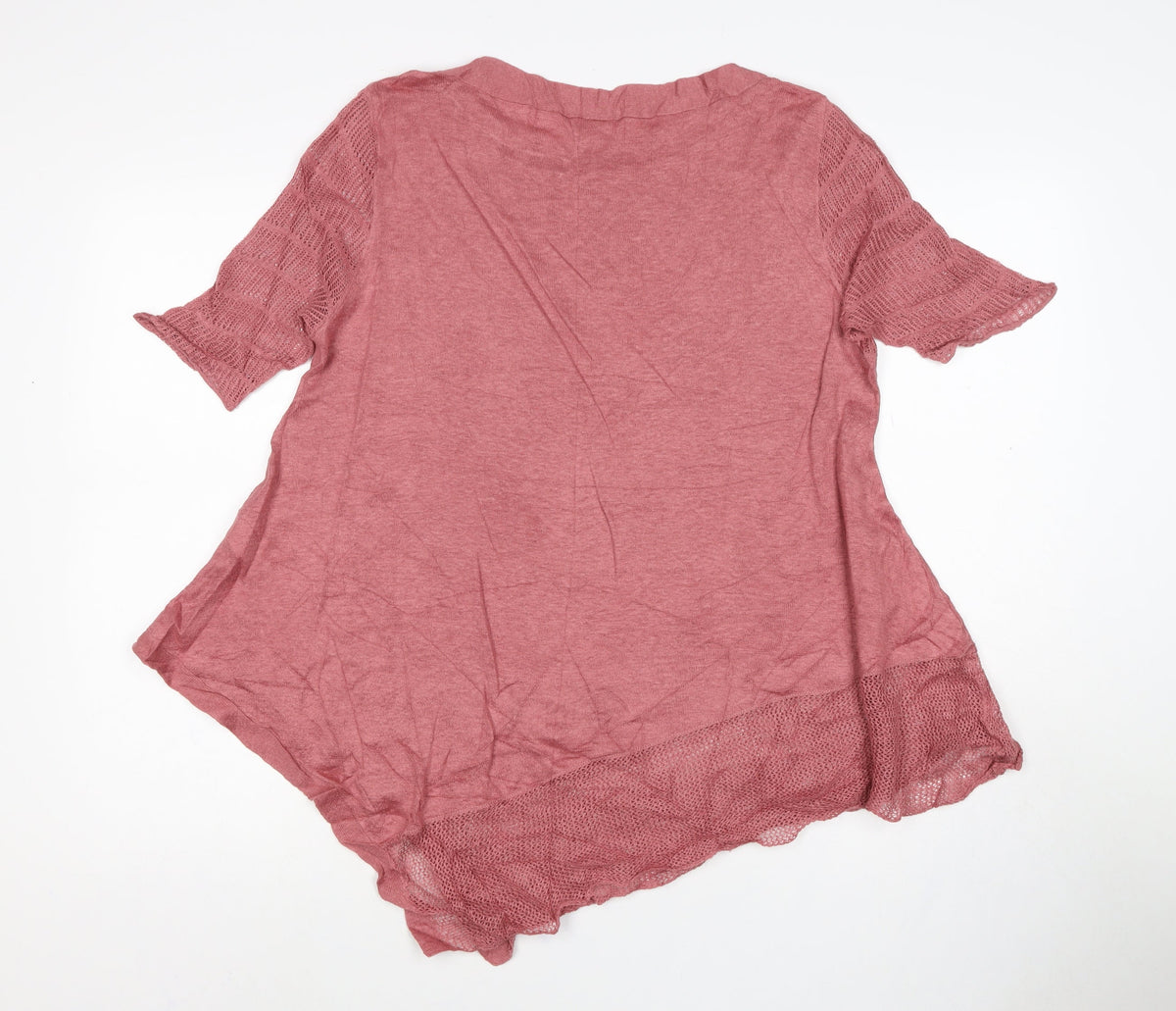 Poetry Women Pink UK 16 Basic Linen Knit Trim Blouse