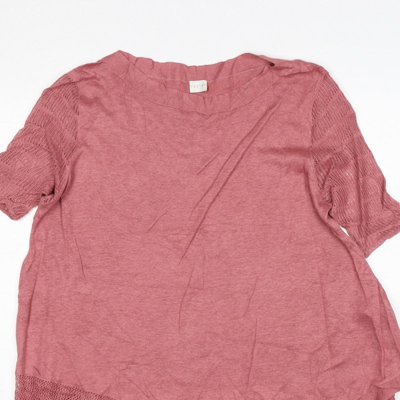 Poetry Women Pink UK 16 Basic Linen Knit Trim Blouse