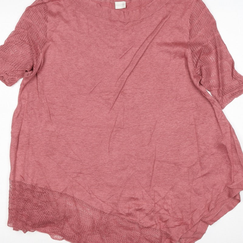 Poetry Women Pink UK 16 Basic Linen Knit Trim Blouse
