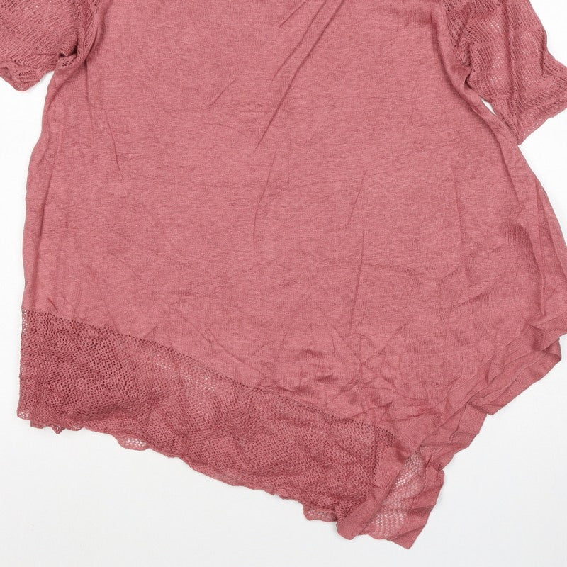 Poetry Women Pink UK 16 Basic Linen Knit Trim Blouse