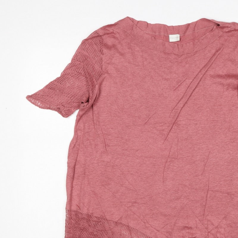 Poetry Women Pink UK 16 Basic Linen Knit Trim Blouse
