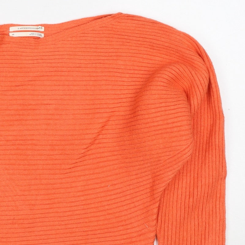 Anthropologie Women’s Orange XS Rib Knit Viscose Blend Crew Neck Jumper