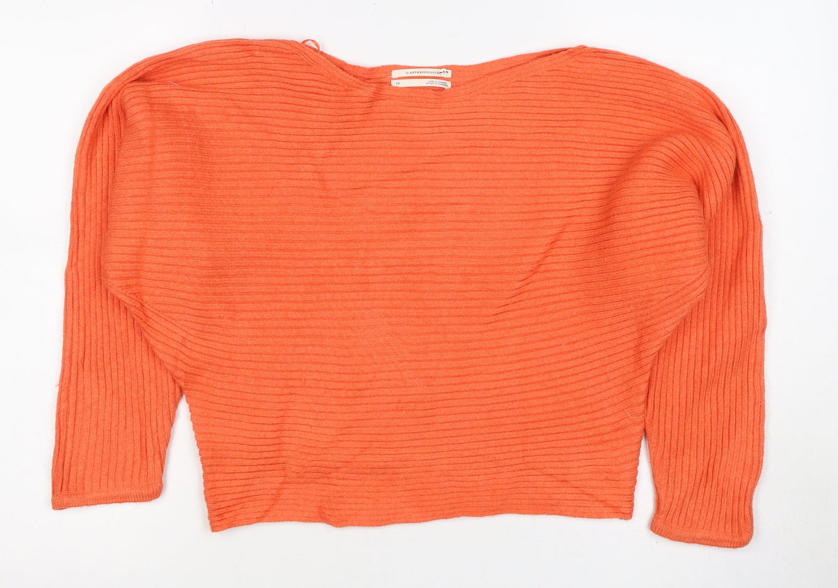 Anthropologie Women’s Orange XS Rib Knit Viscose Blend Crew Neck Jumper