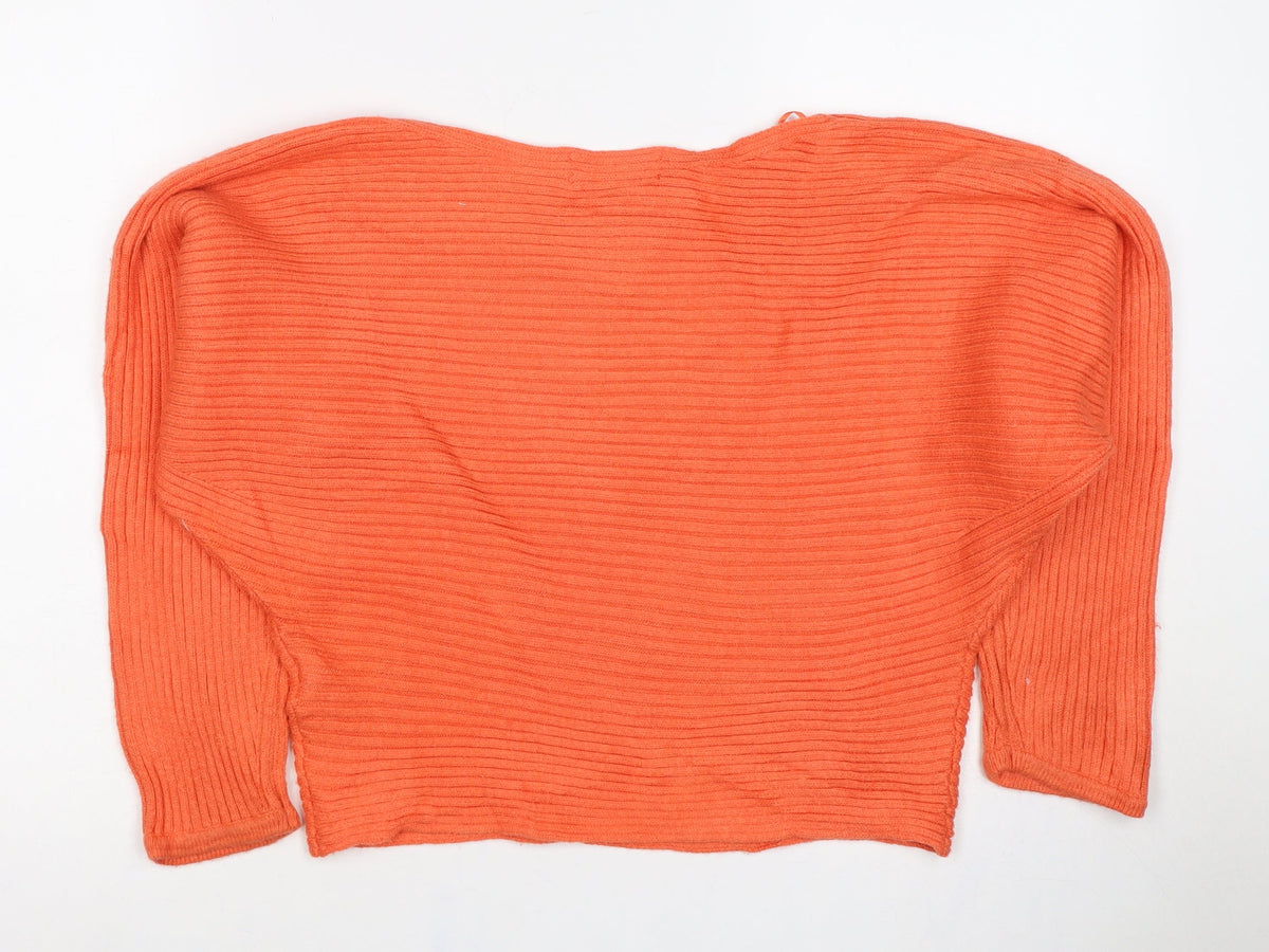 Anthropologie Women’s Orange XS Rib Knit Viscose Blend Crew Neck Jumper