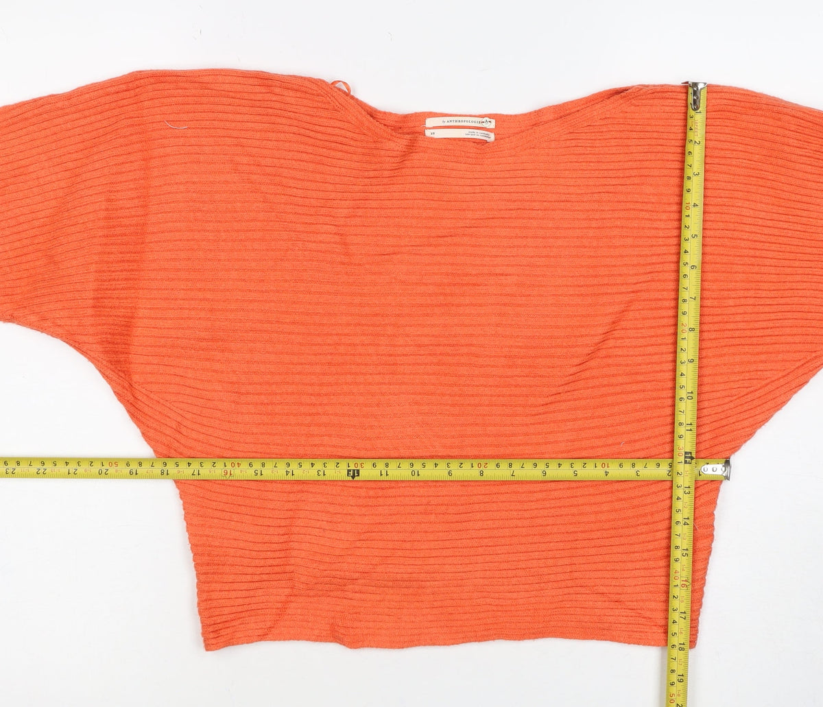 Anthropologie Women’s Orange XS Rib Knit Viscose Blend Crew Neck Jumper