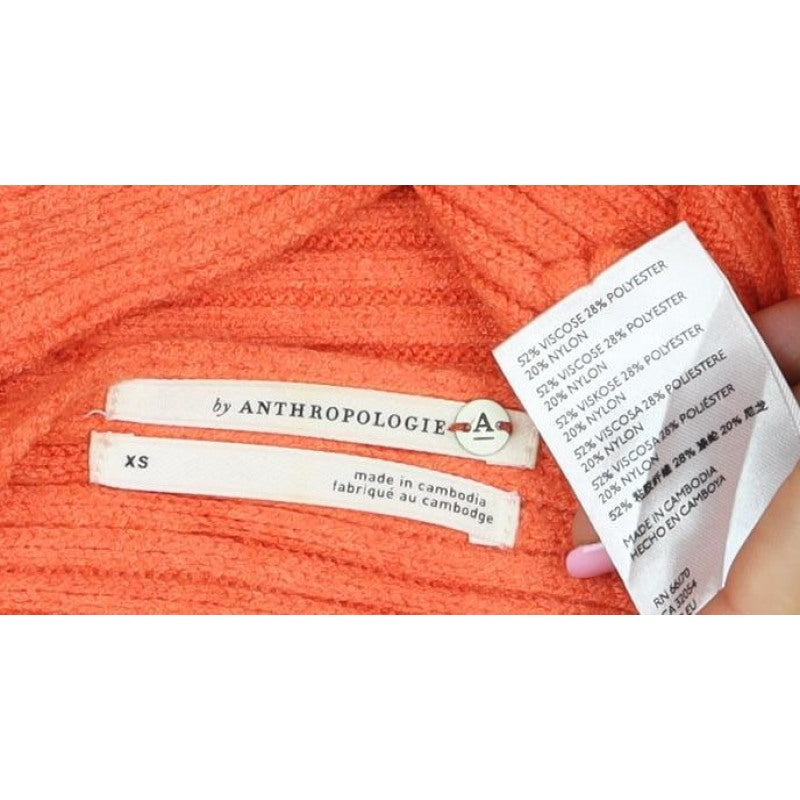 Anthropologie Women’s Orange XS Rib Knit Viscose Blend Crew Neck Jumper