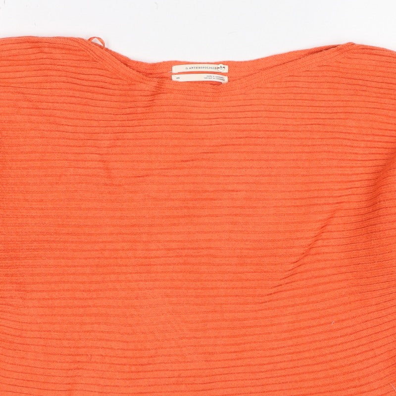 Anthropologie Women’s Orange XS Rib Knit Viscose Blend Crew Neck Jumper