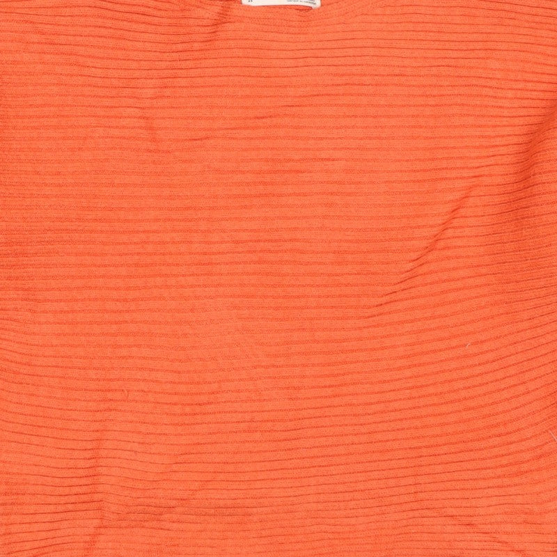 Anthropologie Women’s Orange XS Rib Knit Viscose Blend Crew Neck Jumper