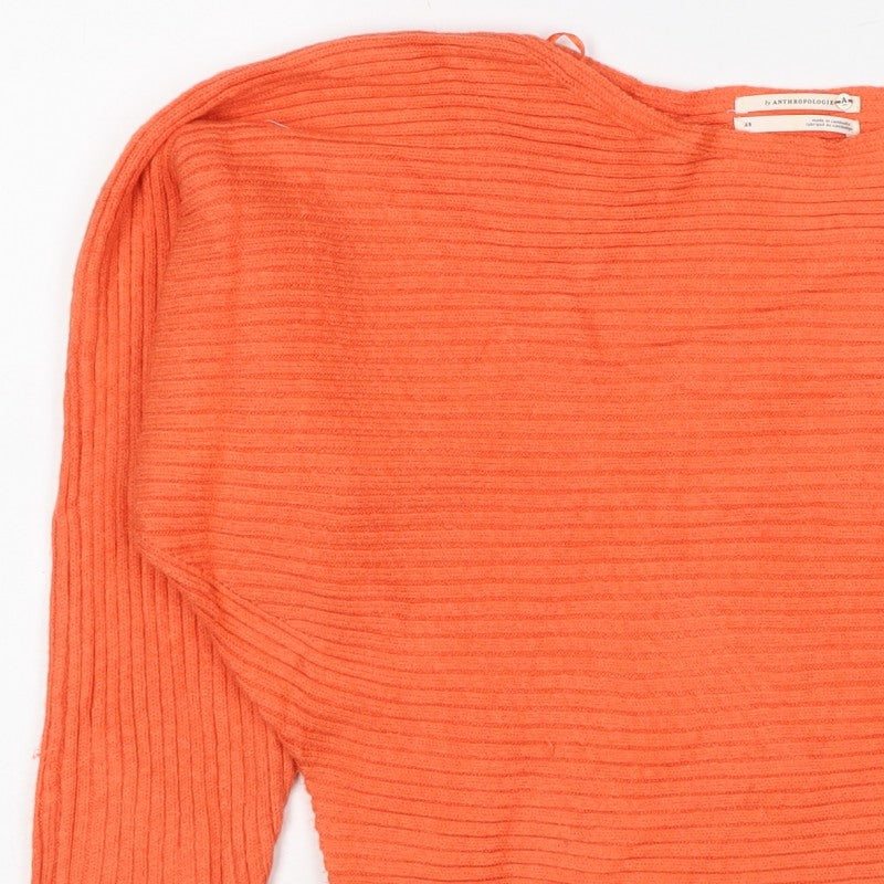 Anthropologie Women’s Orange XS Rib Knit Viscose Blend Crew Neck Jumper