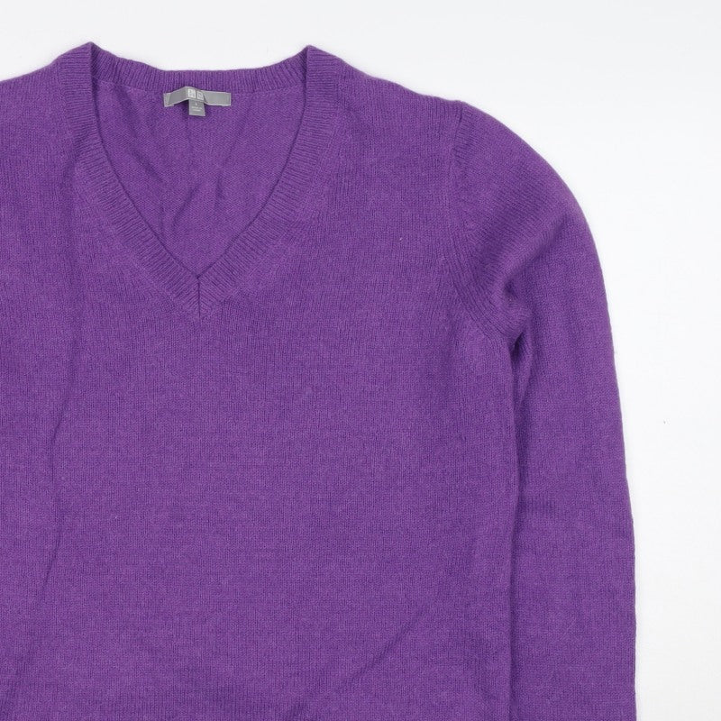 UNIQLO Women Purple Wool Alpaca V-Neck Knit Pullover Jumper UK 14