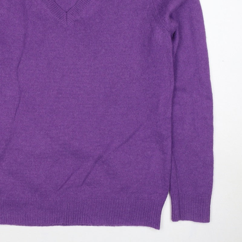 UNIQLO Women Purple Wool Alpaca V-Neck Knit Pullover Jumper UK 14