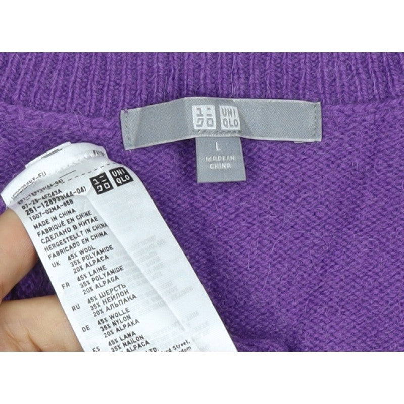 UNIQLO Women Purple Wool Alpaca V-Neck Knit Pullover Jumper UK 14