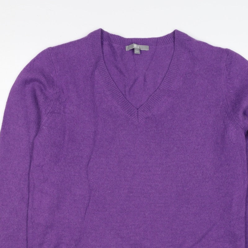UNIQLO Women Purple Wool Alpaca V-Neck Knit Pullover Jumper UK 14