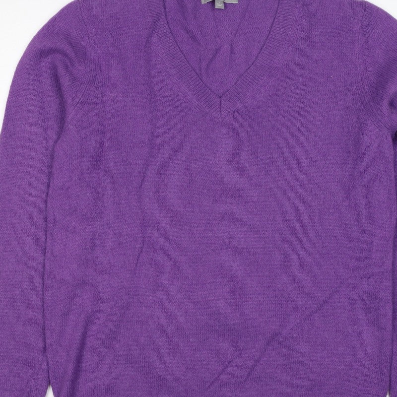 UNIQLO Women Purple Wool Alpaca V-Neck Knit Pullover Jumper UK 14
