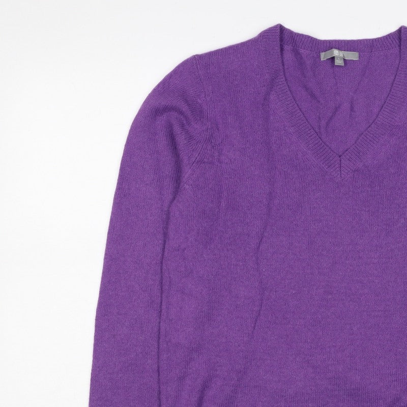 UNIQLO Women Purple Wool Alpaca V-Neck Knit Pullover Jumper UK 14