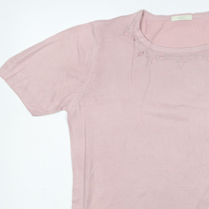 Marks and Spencer Women Pink UK 18 Basic Embroidered Knit Top