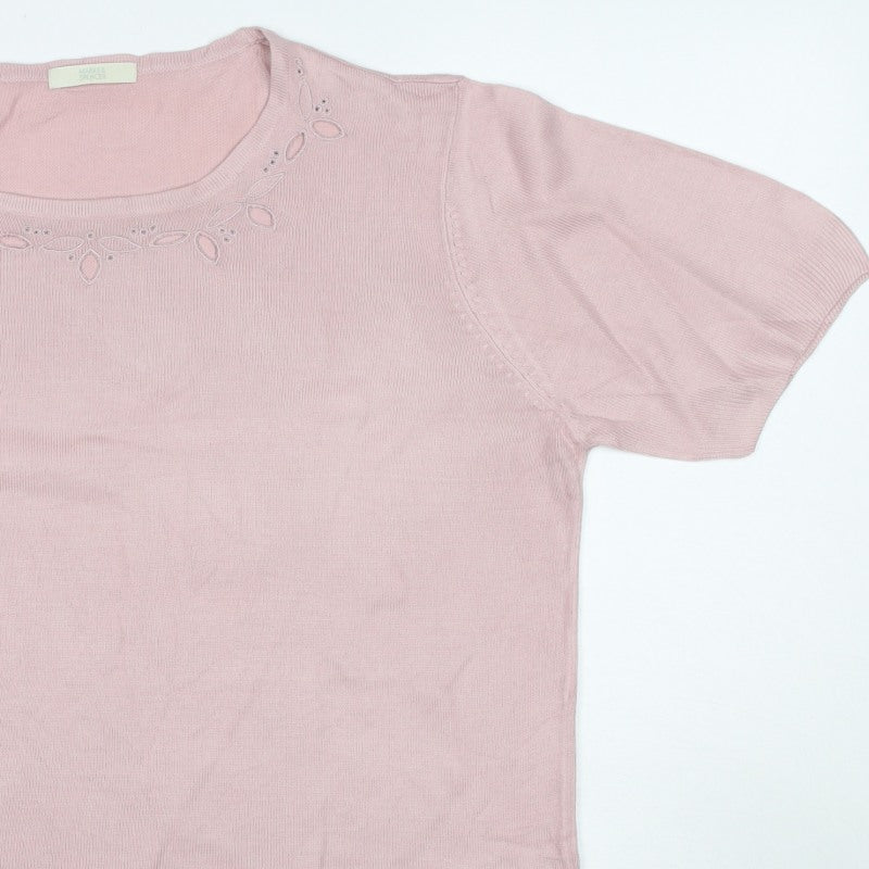 Marks and Spencer Women Pink UK 18 Basic Embroidered Knit Top