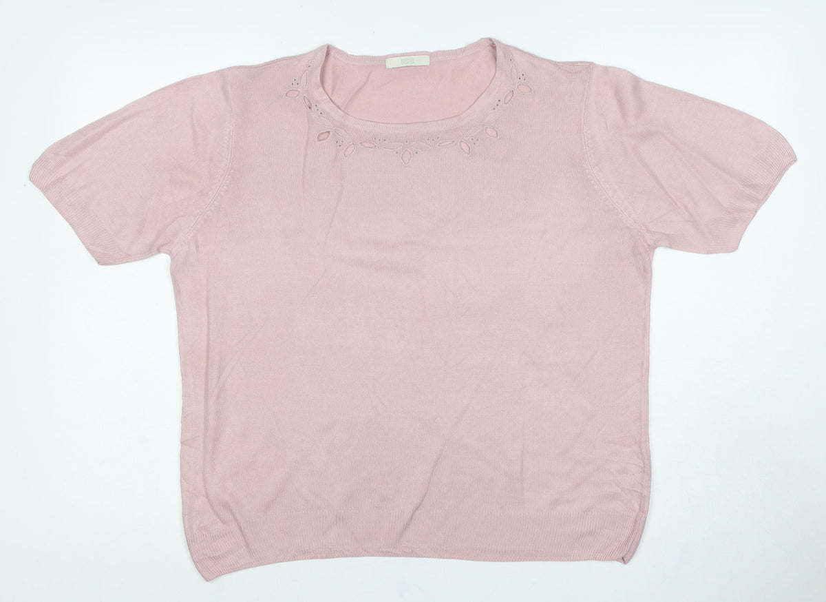 Marks and Spencer Women Pink UK 18 Basic Embroidered Knit Top