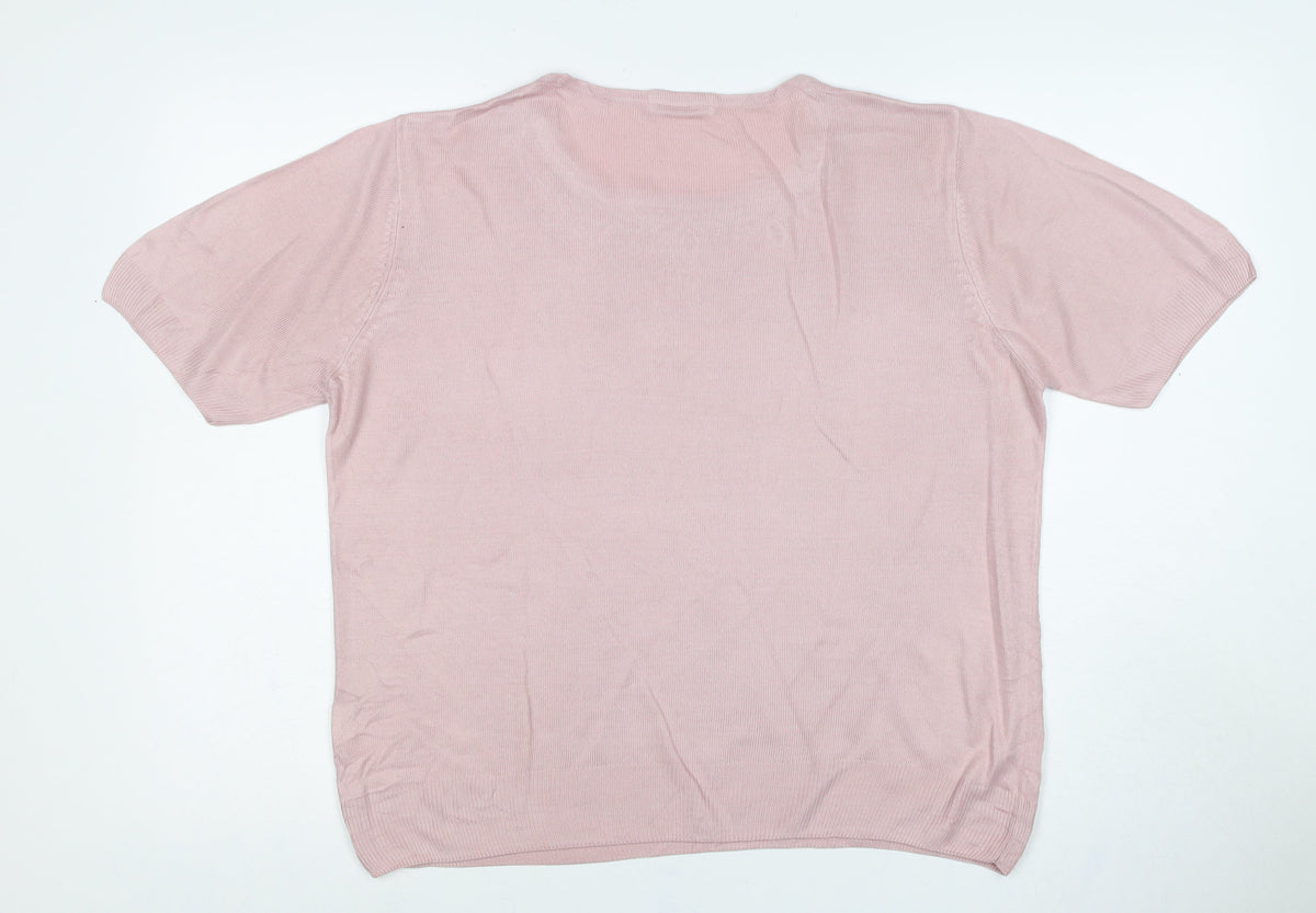 Marks and Spencer Women Pink UK 18 Basic Embroidered Knit Top