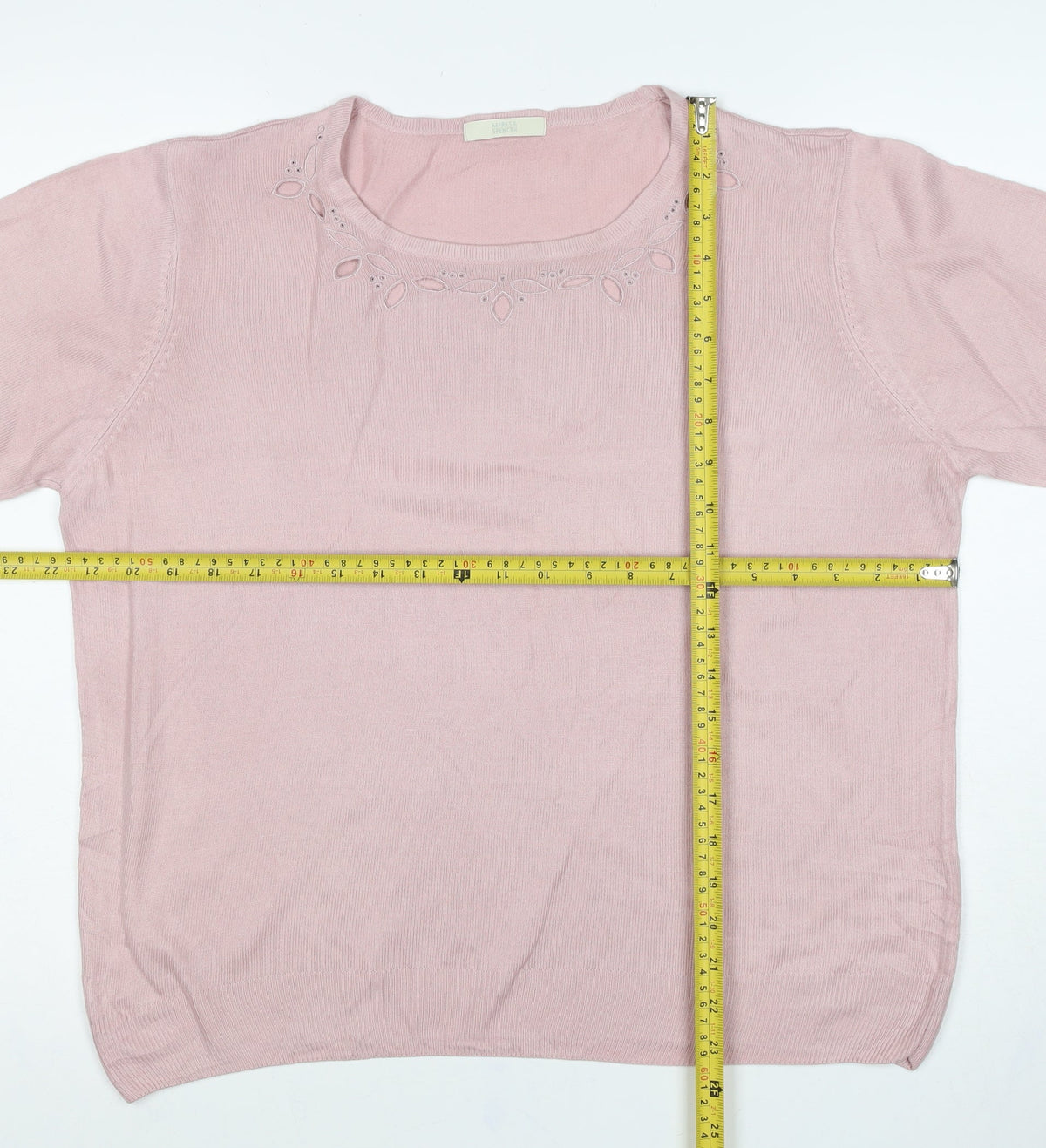 Marks and Spencer Women Pink UK 18 Basic Embroidered Knit Top